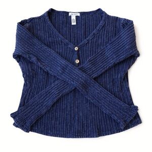 Full Tilt Ribbed Notch Neck Long Sleeve Top XL Light Blue EUC